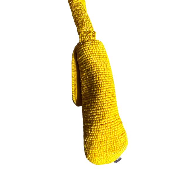 Free People Magic Moment Yellow Beaded Mid Mod Aztec Design Flap Shoulder Bag - Picture 5 of 10